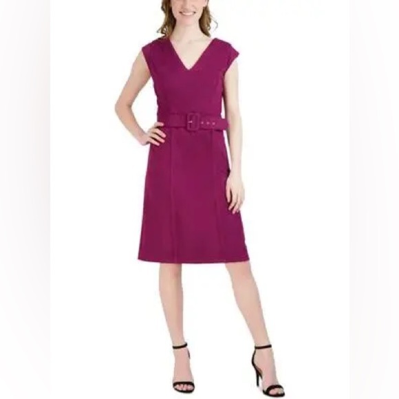 Donna Ricco Fuchsia Belted Midi Dress - Picture 1 of 12